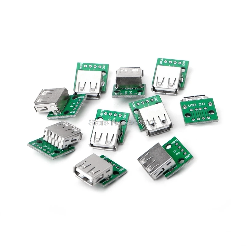 

10Pcs/Set USB 2.0 Female Socket for DIP 4P Adapter Connector 2.54mm Welded PCB Board
