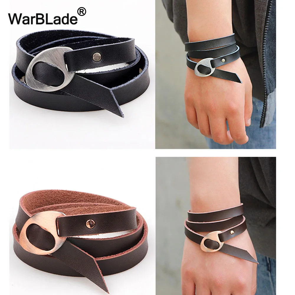 WarBLade 2018 New Design Black Men Bracelets Bangles Fashion Jewelry Multilayer Genuine Leather Bracelet For Women Wristband
