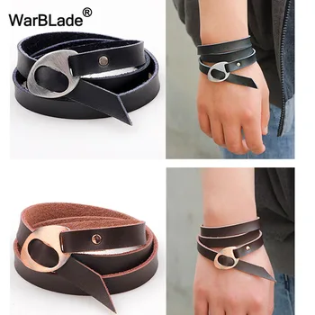 WarBLade 2018 New Design Black Men Bracelets Bangles Fashion Jewelry Multilayer Genuine Leather Bracelet For Women Wristband