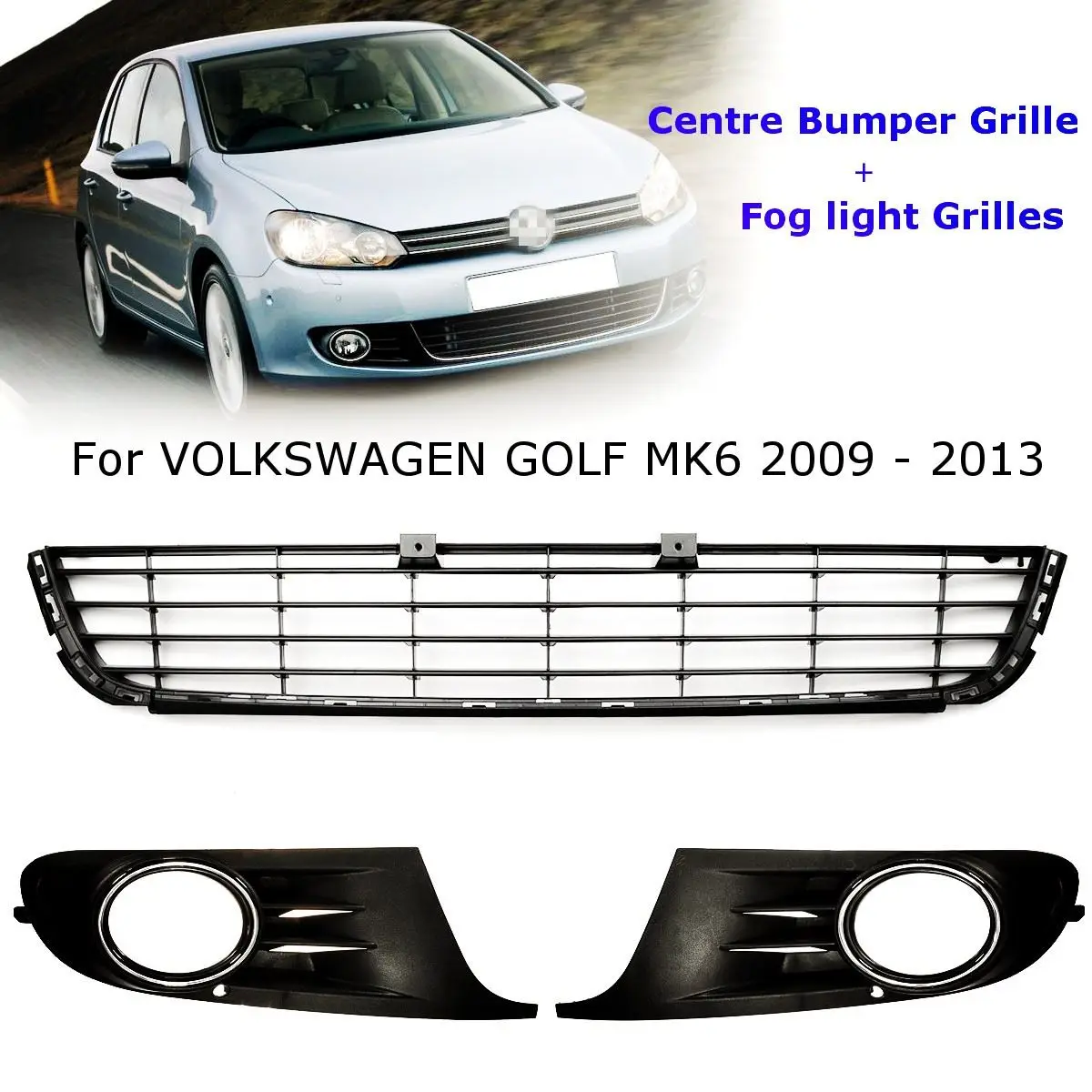 Автомобильная Передняя Нижняя Центральная решетка бампера+ противотуманный светильник черные решетки для VW GOLF MK6 2009 2010 2011 2012 2013
