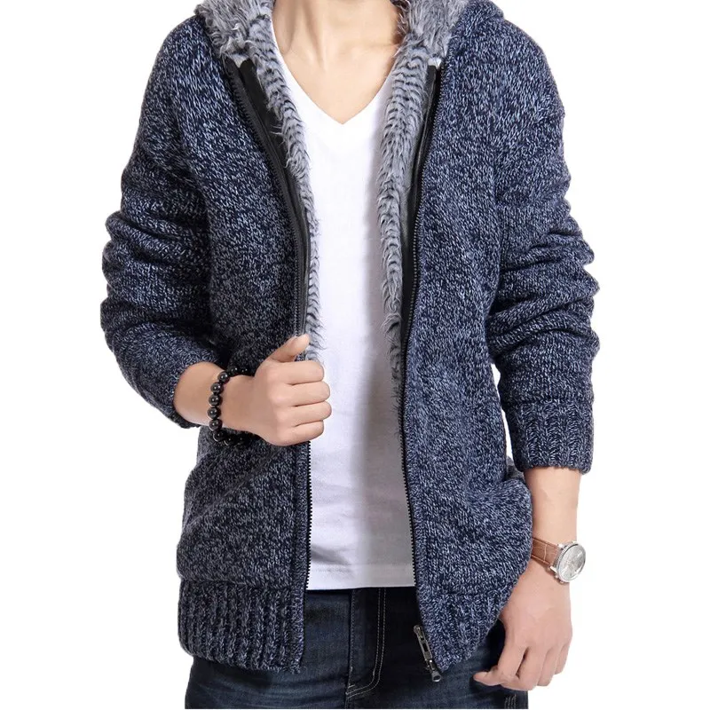 Men Autumn Winter Zipper Sweater Cardigan Fashion Velvet