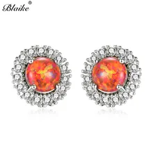 Blaike, оранжевый/зеленый/синий/белый огненный опал, цветок, серьги-гвоздики для женщин, 925 пробы, серебро, заполненный белым цирконием, серьги, ювелирное изделие