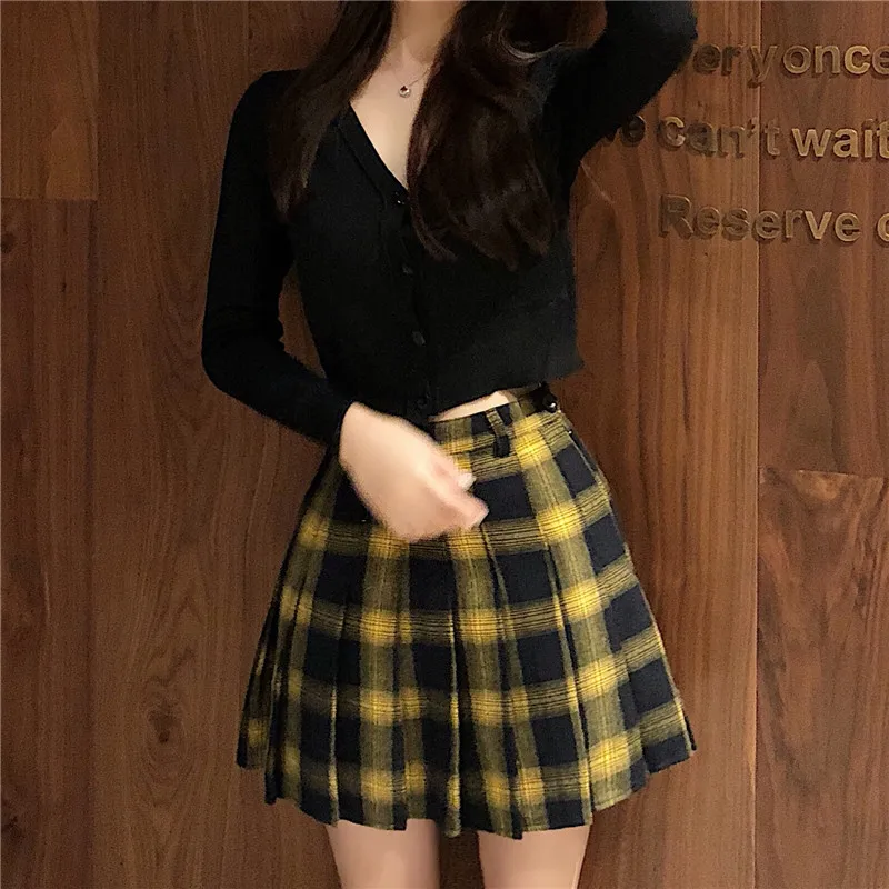 

Summer Y2K Saia 2024 Harajuku Goth Women's Fashion Skirt Cute Pleated Skirt Punk Gothic High Waist Female Plaid Mini Skirts