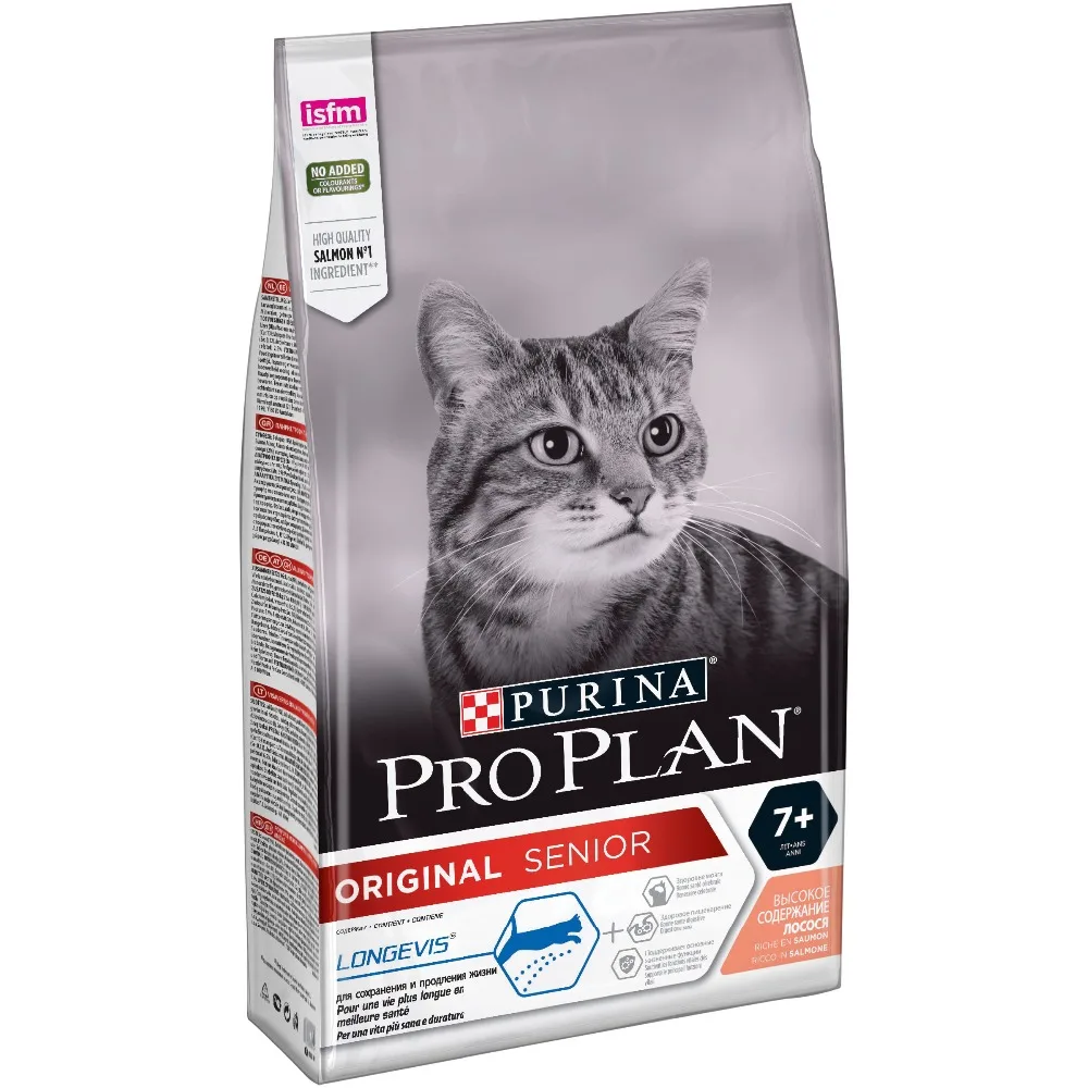 Сухой корм Purina Pro Plan для взрослых кошек старше 7 лет, с лососем, 6 упаковок по 1.5 кг