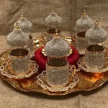 6 человек чайный сервиз кристаллы и бусины серебро n золото цвет с большим лотком