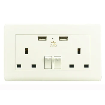 

UK Wall Power Dual Plug Socket Grounded,13A 250V British Standard Electrical Double Outlet Switch 146mm 86mm, Dual USB Socket