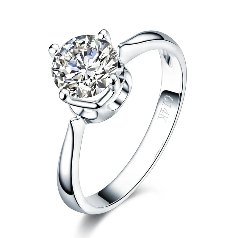

Peacock Star 14K White Gold Solitaire Ring 1 Carat Forever One Moissanite Diamond Wedding Engagement Promise