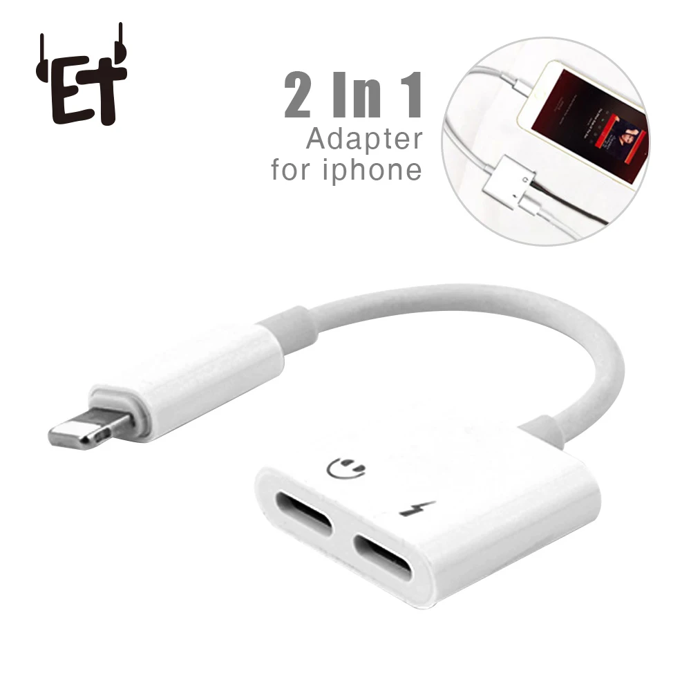 Kopen ET 2 in 1 Draagbare Audio Opladen Adapter 3.5mm Oortelefoon Jack AUX Lader Connector Converter voor iPhone7 8 Plus X Telefoon Adapter