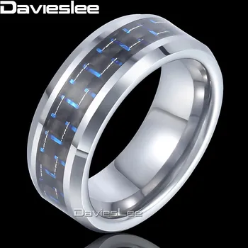 

Davieslee Plaid Fiber Band Ring Mens Boys Wedding Engagement Tungsten Carbide Silver Color 8mm DTRM02