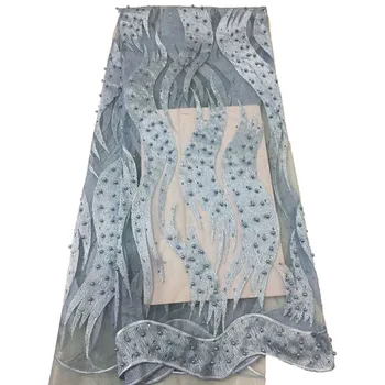 

Powder Blue Beaded Lace Fabric Fashion African Lace High Quality Embroidery Tulle French Lace Fabric X858-3