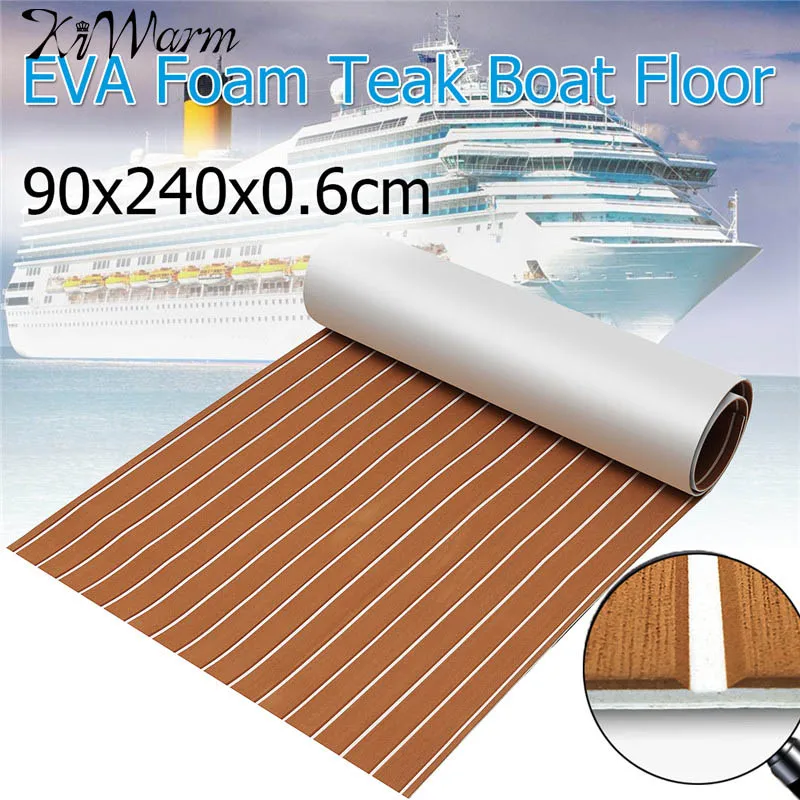 

90x240cm EVA Foam Teak Sheet Self Adhesive Boat Yacht 6mm Synthetic Decking Foam Floor Mat Brown With White Seem Line
