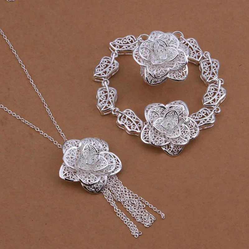 S436 925 sterling silver jewelry set fashion jewelry silver rose flower