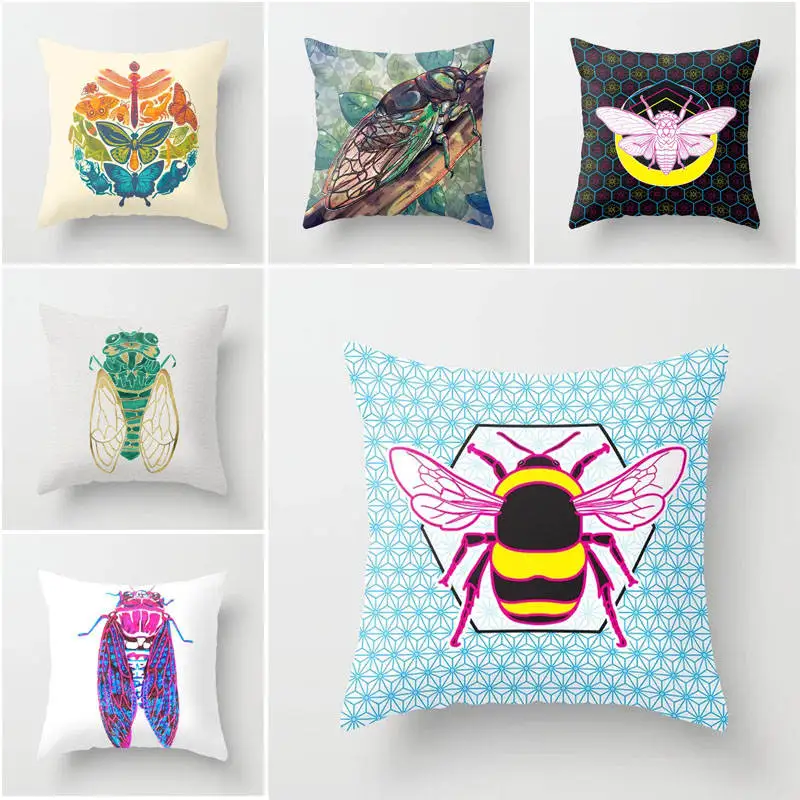 

18 inch Geometric Cicada Pattern Print Polyester Creative Cicada Artwork Pattern Pillow Cover Home Decorative Pillows Cover