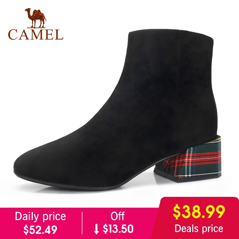 

CAMEL Fashion Martin Short Boots Shoes Winter Basic Korean Retro Style Style Think High Heel Boots Non-slip Shoe For Girls