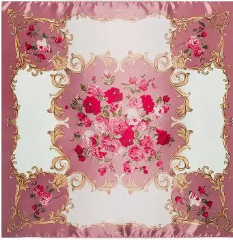 

Fashion Scarf Women Luxury Brand Rose Floral Hijab Silk Satin Shawl Scarfs Foulard Square Head Scarves Wraps 2018 New Design