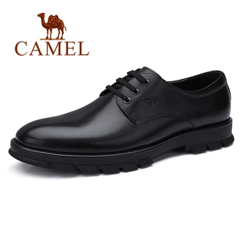 

CAMEL Men's Shoes Business Casual Shoes Lace-up Wood Grain Fashion Retro Charred vintage Genuine Leather Shoes Men