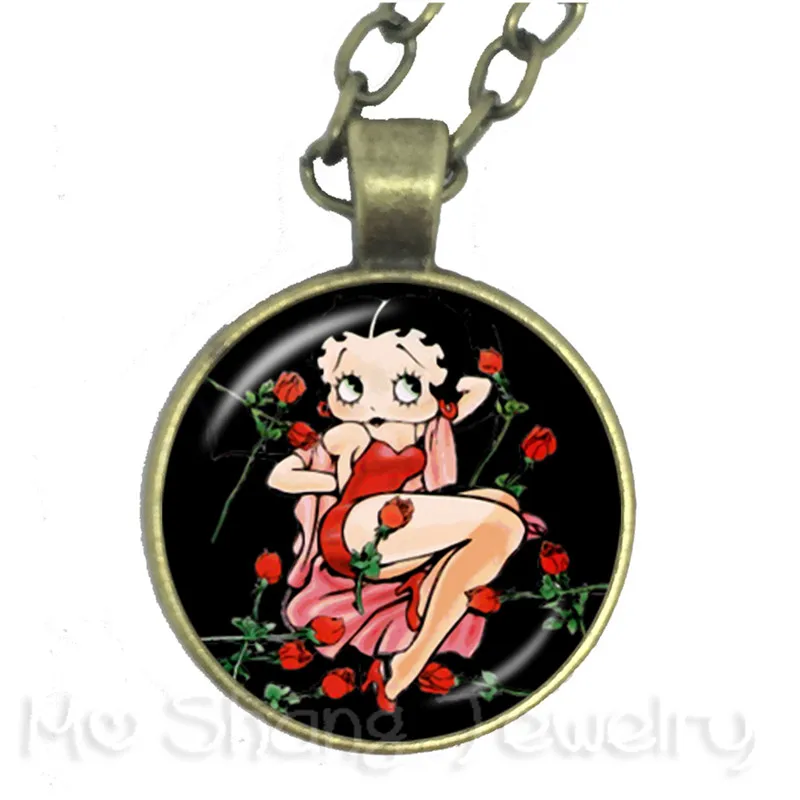 Новинка, классическое модное ожерелье Betty Boop, подвеска, стеклянный купол, ручная работа, ювелирное изделие, цепочка на свитер, подарок для друзей