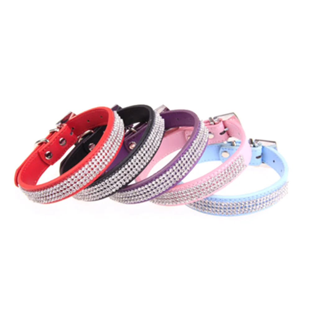 1 Pc Pet Collar Hot Bling Rhinestone PU Leather Crystal ...