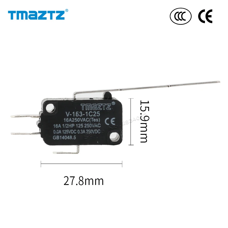 

2pcs mini micro switch 16A 250VAC Micro Normally Open Close long lever arm Limit Switch NO NC V-153-1C25 high quality