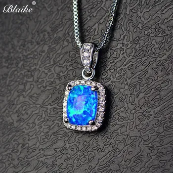 

Blaike Purple/White/Blue/Green Fire Opal Stone Pendant Necklaces For Women White Gold Filled Birthstone Charms Necklace
