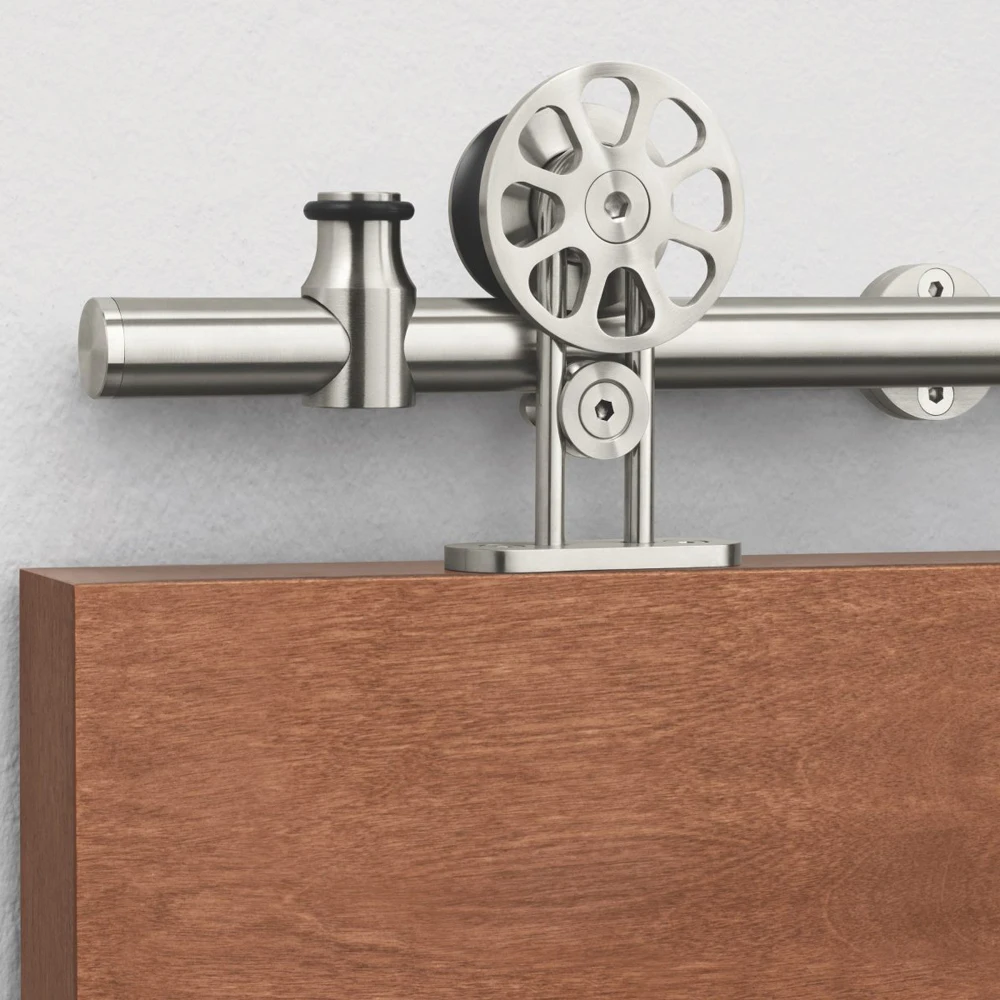 

Stainless Steel Top Mount Spoke Wheel Rolling Door Hardware for Wood Doors