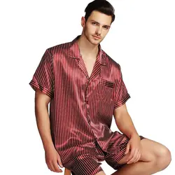 Мужские шелковые атласные пижамы Пижама комплект домашней одежды S, M, L, XL, 2XL, 3XL, 4XL Рубашка с короткими рукавами