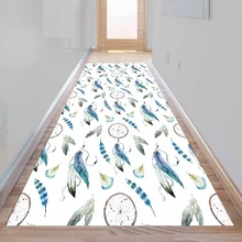 Богемное голубое белое птичье перо Aztec 3d принт Нескользящая микрофибра моющийся длинный коврик коврики для прихожей