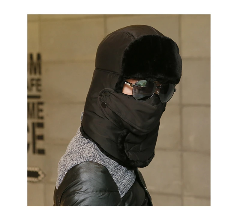 bomber crew beanie hat with full face covering 2019 new popular Bomber Hats men's winter hat with ear flaps outdoor cold warm skiing men winter hat warm hat earmuffs and mask thermal aviator bomber winter hat