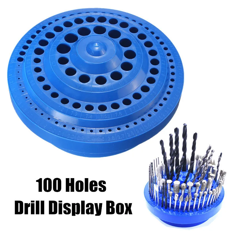 

100 Holes Drill Bit Storage Case Multifunctional Plastic Round Shape Drill Bit Display Box Blue Blue Plastic Tool Storage