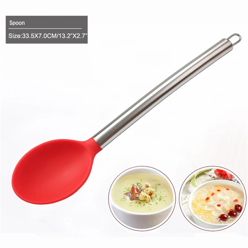Kitchen Cooking Tools 5 Styles Silicone Cookware Set Colander Spaghetti Spoon Stainless Steel Handle Heat Resistant D0020
