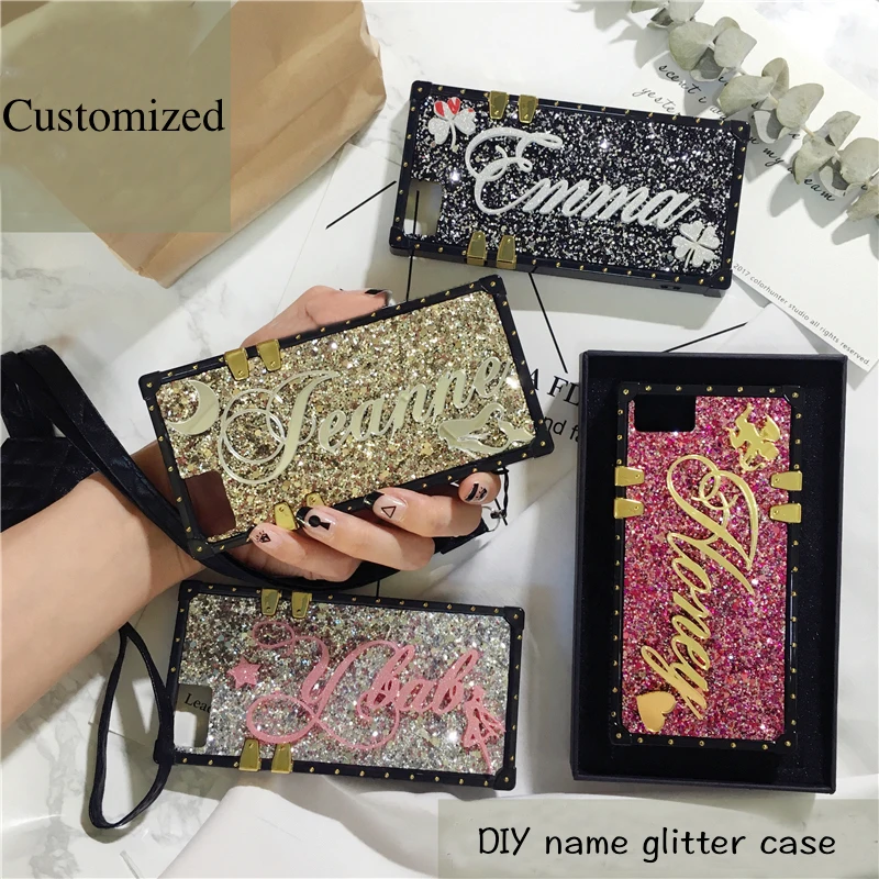 For Samsung Galaxy A32 A42 A52 A72 5G A30 A50 A70 A20S A51 A71 A91 A81 A10E M20 M30 Custom Name Sparkle Square Phone Case