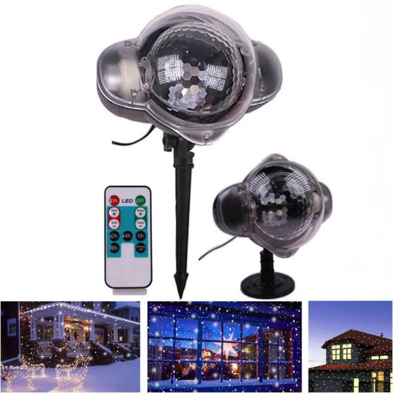 

Snowfall Projector Lamp Waterproof Laser Projection Led Christmas Party Lights With Remote Control Snowflake Landscape Ligh