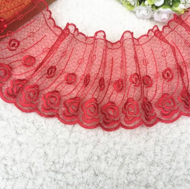 

1 Meter Chinese Hot Red Lace Trim Embroidery Lace Fabric Lace Mesh Tulle Guipure Cord Lace Sewing DIY Doll Cloth 12cm