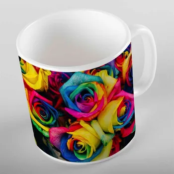 

Else BLue Yellow Red Green Mixes Colored Roses Flowers 3d Print Gift Ceramic Drinking Water Tea Bear Coffee Cup Mug Kitchen