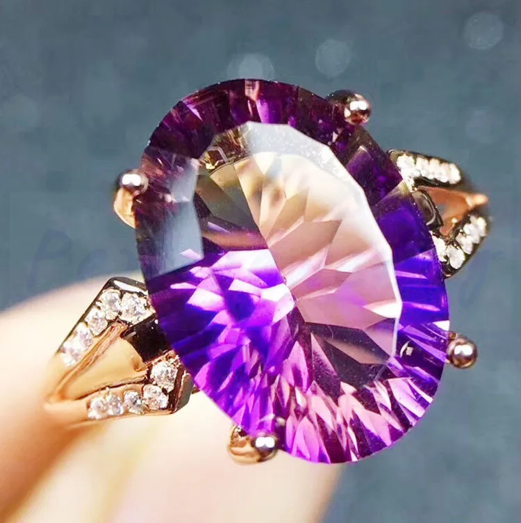 Кольцо с аметрином, серебро 925 пробы, ювелирные украшения 10*14 мм, 6.5CT, драгоценные камни, украшения ручной работы, женские кольца# JC18073107 - Цвет камня: plated rose gold