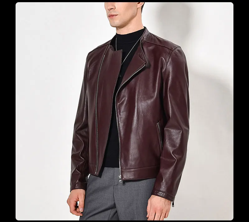 Корейский стиль Мужчины черные, винно-красные натуральная кожа овчины кожа тонкая Мотоцикл Байкер пальто Куртки jaqueta de couro LT2557