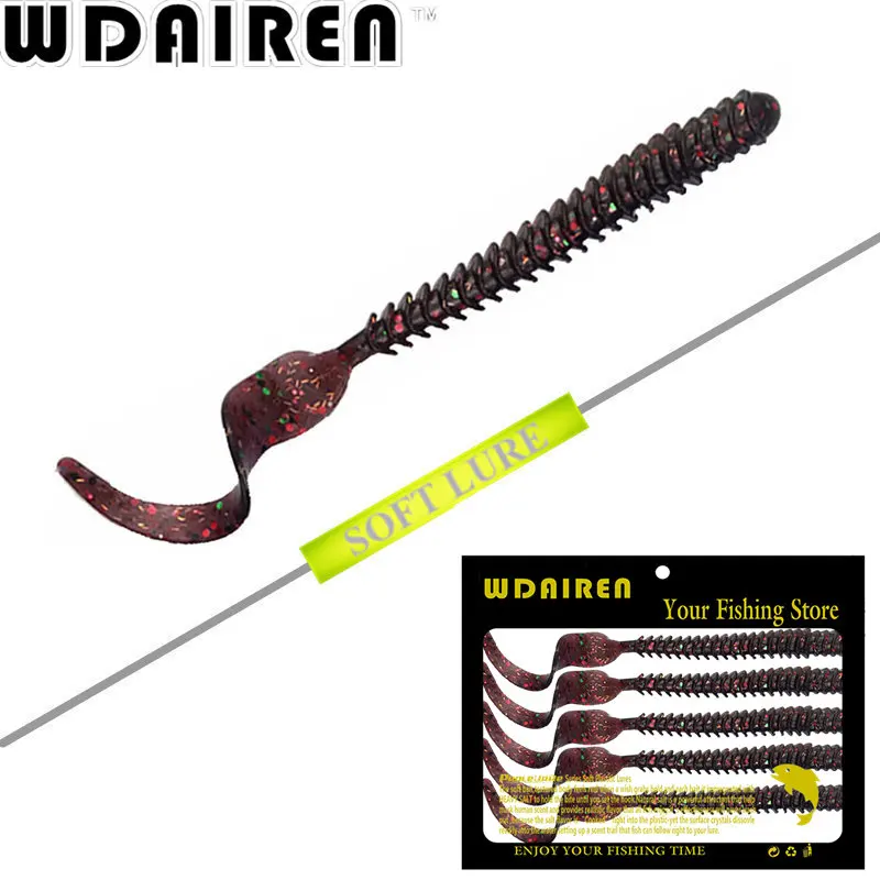 5 قطعة/الوحدة الصيد السحر لينة أعلى جودة طويل مجعد الذيل اليرقة 105 مللي متر 3g Wobblers الاصطناعي يرقة لينة الطعم بيكي الصيد معالجة