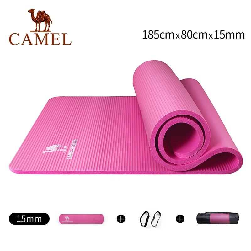 CAMEL Коврик для йоги, 185 см* 80 см, 15 мм, для фитнеса, тренировок, тренажерного зала, NBR, водонепроницаемый, обновленный, для тренировки, фитнеса, натуральный каучуковый ремешок - Цвет: Rose Red 15mm