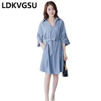 2018-Women-Spring-Summer-New-Large-Size-Dress-Half-sleeved-V-neck-Dresses-Bow-Belt-Chiffon.jpg_200x200