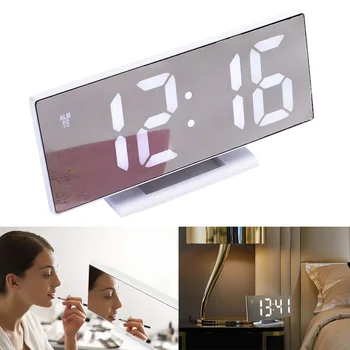 

New Mirror Electronic Alarm Clocks 3D Large Screen LED Digital Desktop Clock Temperature Date Time Snooze Clock 2 Models Display