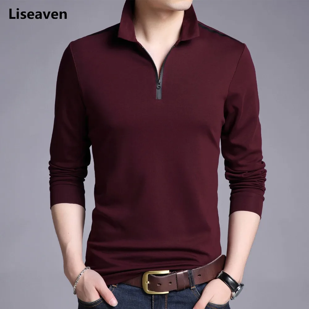 Liseaven футболки Для мужчин сплошной Цвет приталенная рубашка с длинным рукавом t-рубашка кофта Для Мужчин's повседневные футболки брендовая одежда