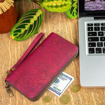 

Cork bags cork wallet for women Natural cork wine red cork zipper Original handmade women wallet BAG-324-J