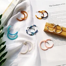 Японские и корейские ацетатные сережки в форме C, Модные Преувеличенные леопардовые коричневые геометрические серьги, женские серьги Harajuku