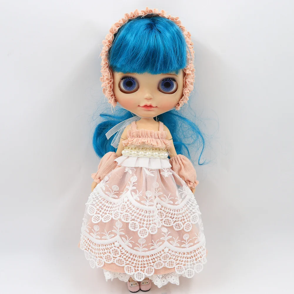 Наряды для 1/6 размера ICY Blyth doll розовое платье с жемчугом, нарукавником и повязкой на голову в винтажном стиле