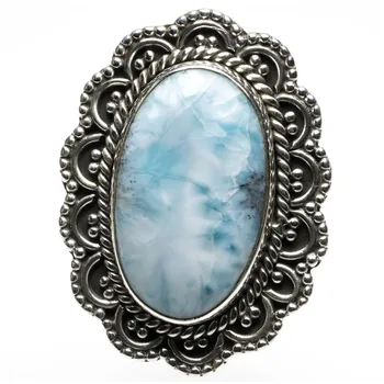 

StarGems(tm) Natural Caribbean Larimar Punk Style 925 Sterling Silver Ring US Size 7