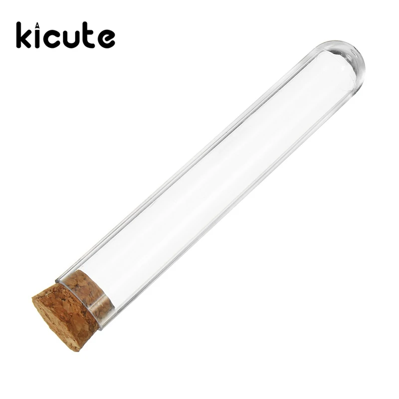 Kicute 10 шт./лот 18x100 мм прозрачная пластиковая круглая тестовая трубка с пробковой