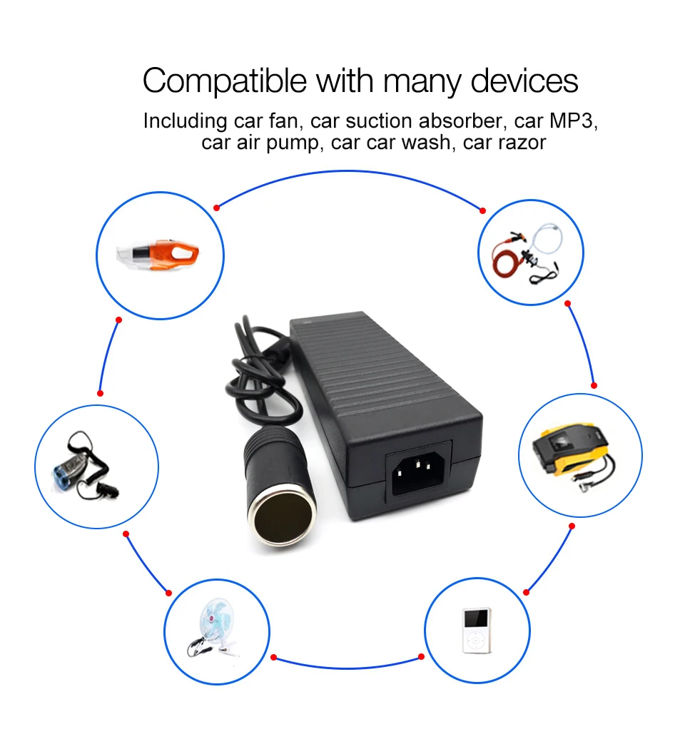 Newest Arrival 12V 10A Car cigarette lighter Power AC adapter for Air pump Vacuum cleaner DC Power Converter Adaptor Inverter (3)