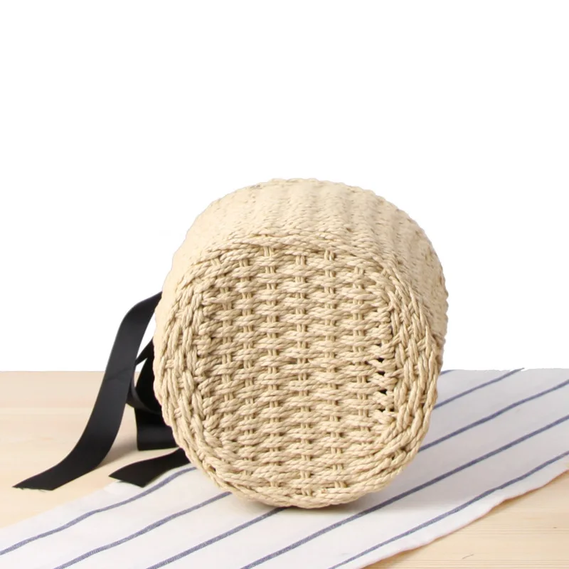 Women Handbag Summer Beach Female Ribbon Straw Bags Lady Vintage Drawstring INS Popular Basket Casual Weave Travel Tote SS3100 (3)