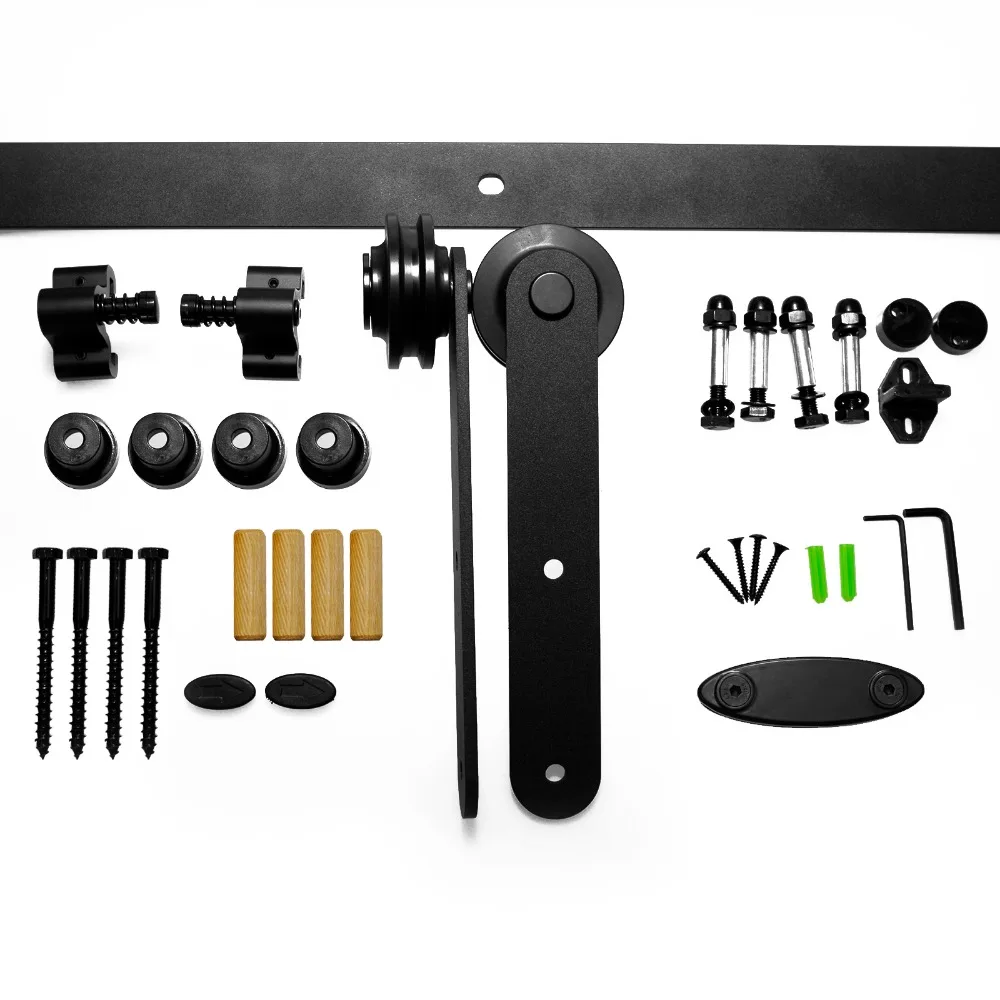 LWZH European Style Wood Sliding Barn Door Hardware Carton Steel Roller Black Round Shape Hanger for Single Door