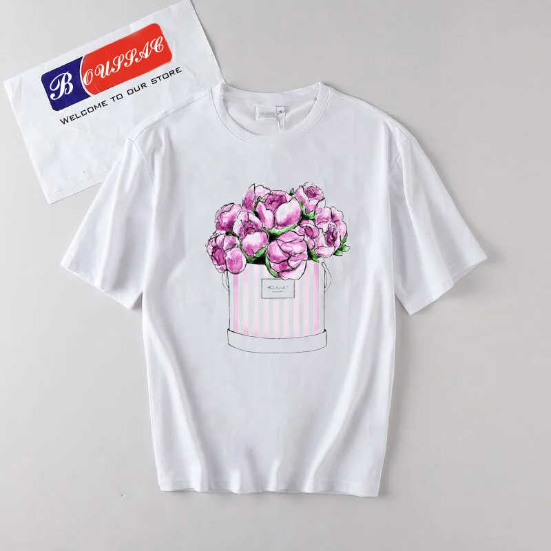 

Funny T-shirt Women Popular style Flowers Print Casual Tshirts Femme Hot Sale Summer Top Tees Floral Shirt poleras mujer